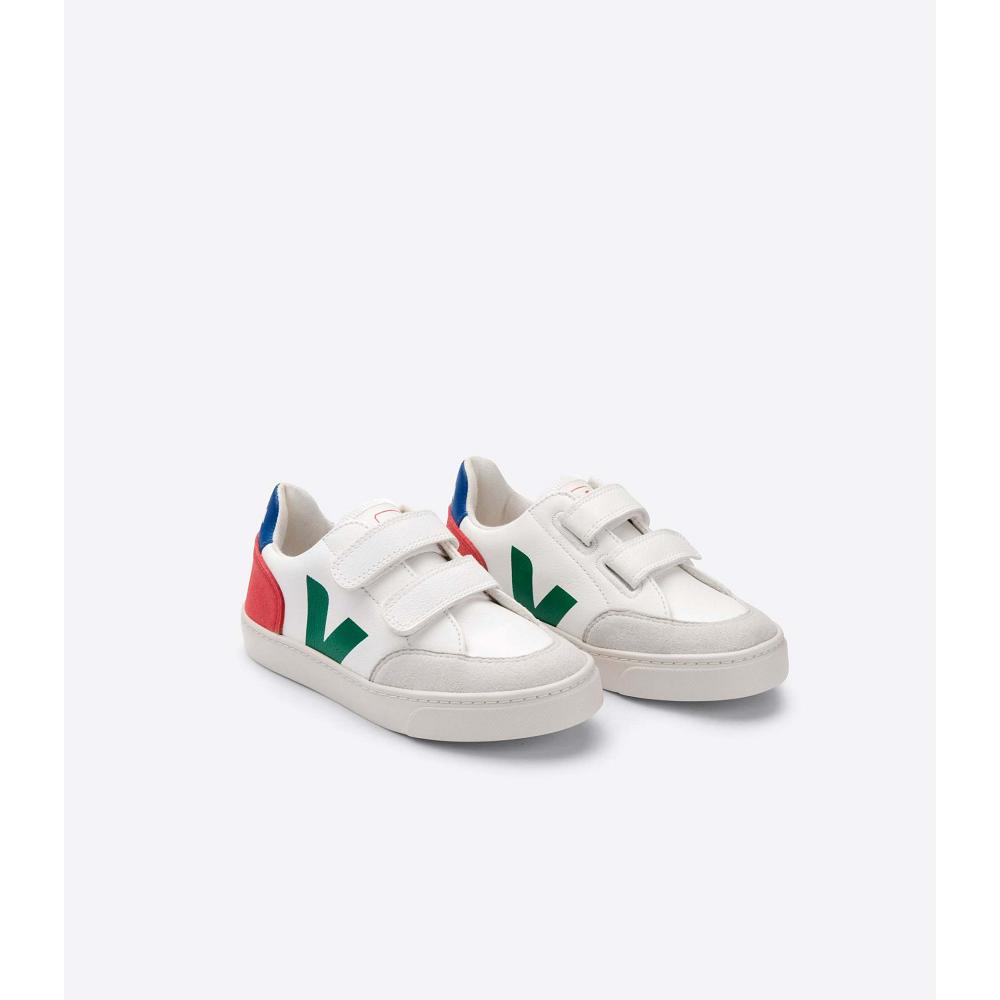 White/Green Kids' Veja V-12 LEATHER Shoes | AU 752GSO